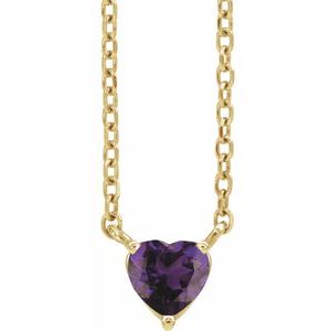 14K Yellow Gold Natural Amethyst Heart 16-18" Necklace