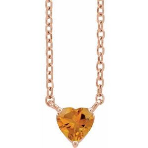 14K Rose Gold Natural Citrine Heart 16-18" Necklace