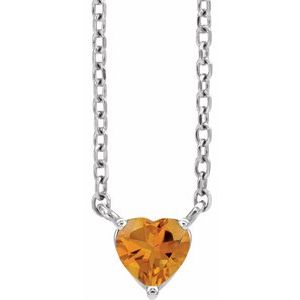 Platinum Natural Citrine Heart 16-18" Necklace