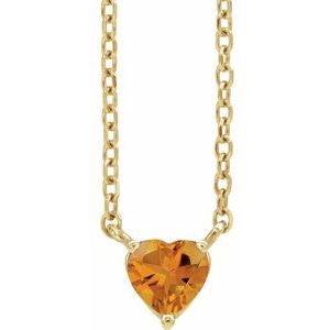 14K Yellow Gold Natural Citrine Heart 16-18" Necklace