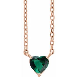 14K Rose Gold Lab-Grown Emerald Heart 16-18" Necklace