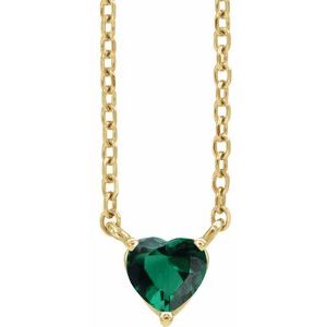 14K Yellow Gold Lab-Grown Emerald Heart 16-18" Necklace