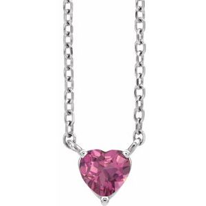 14K White Gold Natural Pink Tourmaline Heart 16-18" Necklace