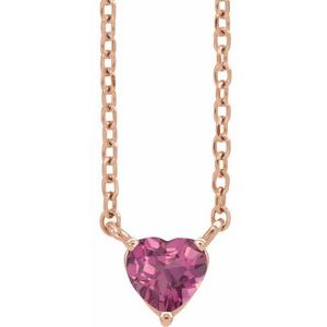 14K Rose Gold Natural Pink Tourmaline Heart 16-18" Necklace