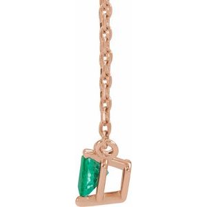 14K Rose Gold Lab-Grown Emerald Heart 16-18" Necklace