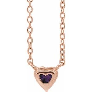 14K Rose Gold Natural Amethyst Heart 16-18" Necklace