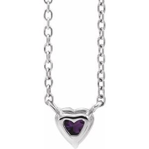 Sterling Silver Natural Amethyst Heart 16-18" Necklace