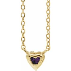 14K Yellow Gold Natural Amethyst Heart 16-18" Necklace