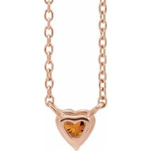 14K Rose Gold Natural Citrine Heart 16-18" Necklace
