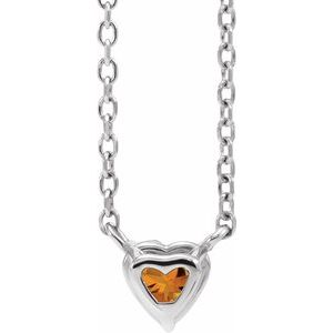 Platinum Natural Citrine Heart 16-18" Necklace