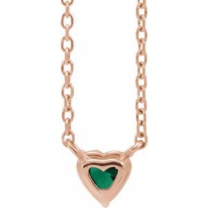 14K Rose Gold Lab-Grown Emerald Heart 16-18" Necklace