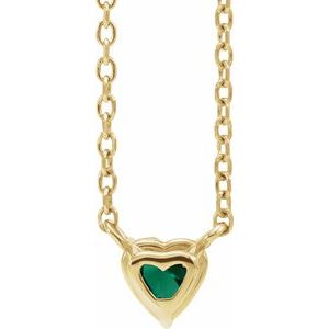14K Yellow Gold Lab-Grown Emerald Heart 16-18" Necklace