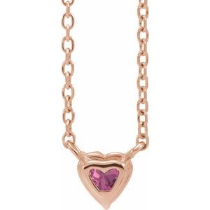 14K Rose Gold Natural Pink Tourmaline Heart 16-18" Necklace