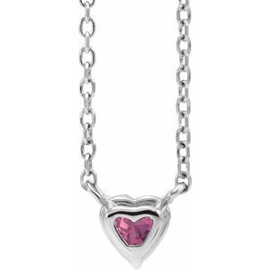 Platinum Natural Pink Tourmaline Heart 16-18" Necklace
