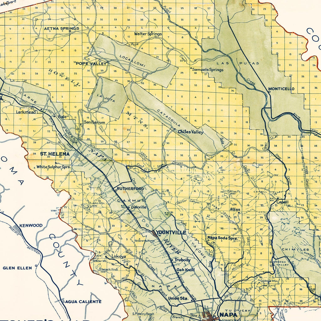 Vintage Map of Napa County, California 1940