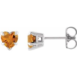 14K White Gold Natural Citrine Stud Earring