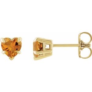 Heart 5-Prong Claw V-End Stud Earrings