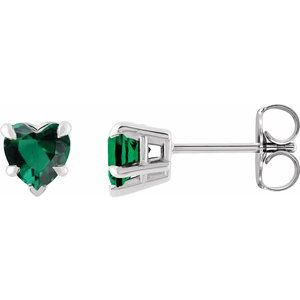 14K White Gold Lab-Grown Emerald Stud Earring