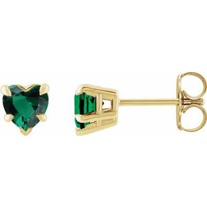 14K Yellow Gold Lab-Grown Emerald Stud Earring