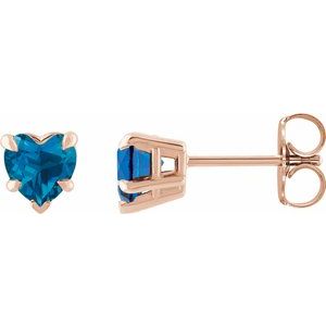 14K Rose Gold Natural London Blue Topaz Stud Earring