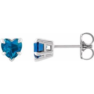 14K White Gold Natural London Blue Topaz Stud Earring