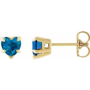 14K Yellow Gold Natural London Blue Topaz Stud Earring