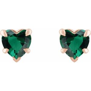 14K Rose Gold Lab-Grown Emerald Stud Earring