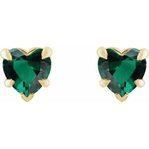 14K Yellow Gold Lab-Grown Emerald Stud Earring