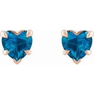 14K Rose Gold Natural London Blue Topaz Stud Earring