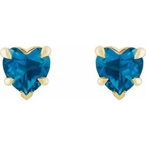14K Yellow Gold Natural London Blue Topaz Stud Earring – image 2