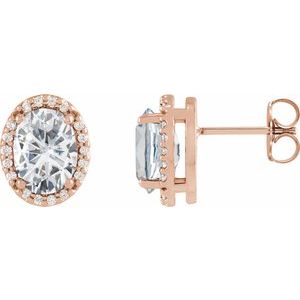 14K Rose Gold 5x3 mm Lab-Grown Moissanite & .04 CTW Natural Diamond Halo-Style Earrings