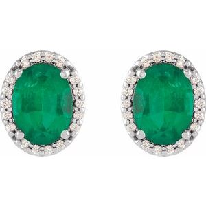 Sterling Silver 6x4 mm Lab-Grown Emerald & .06 CTW Natural Diamond Halo-Style Earrings