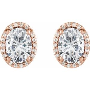 14K Rose Gold 6x4 mm Lab-Grown Moissanite & .06 CTW Natural Diamond Halo-Style Earrings