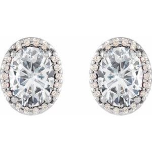 Platinum 5x3 mm Lab-Grown Moissanite & .04 CTW Natural Diamond Halo-Style Earrings