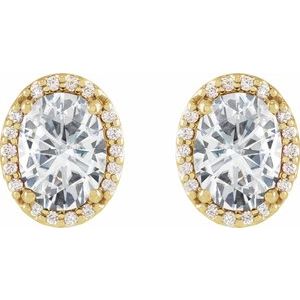 14K Yellow Gold 6x4 mm Lab-Grown Moissanite & .06 CTW Natural Diamond Halo-Style Earrings
