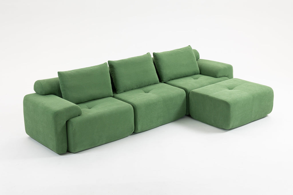 L-Shaped Sectional Couches for Living Room with Memory Foam & Steel Frame - No Assembly Convertible Sofa Bed, Corduroy Fabric Compression Sofa, Modular Couch for Apartments,Bedrooms,Home Theate,Green