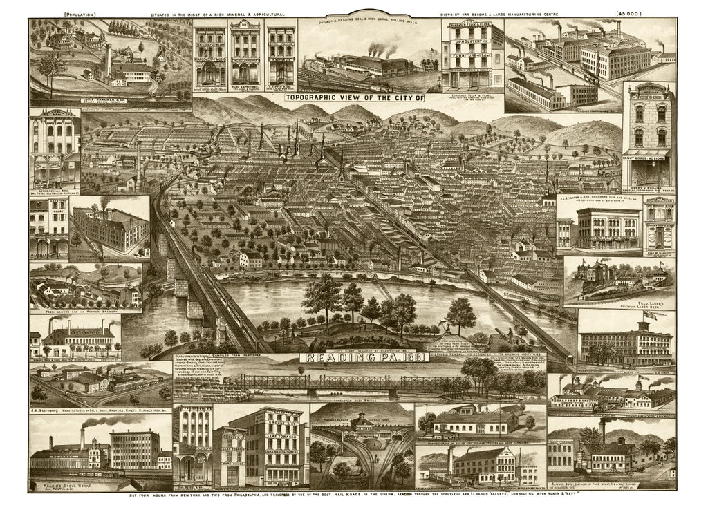 Vintage Map of Reading, Pennsylvania 1881