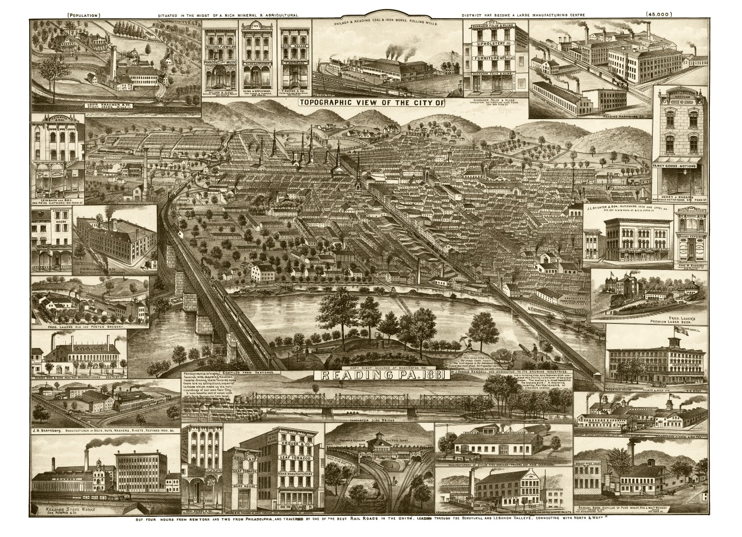 Vintage Map of Reading, Pennsylvania 1881