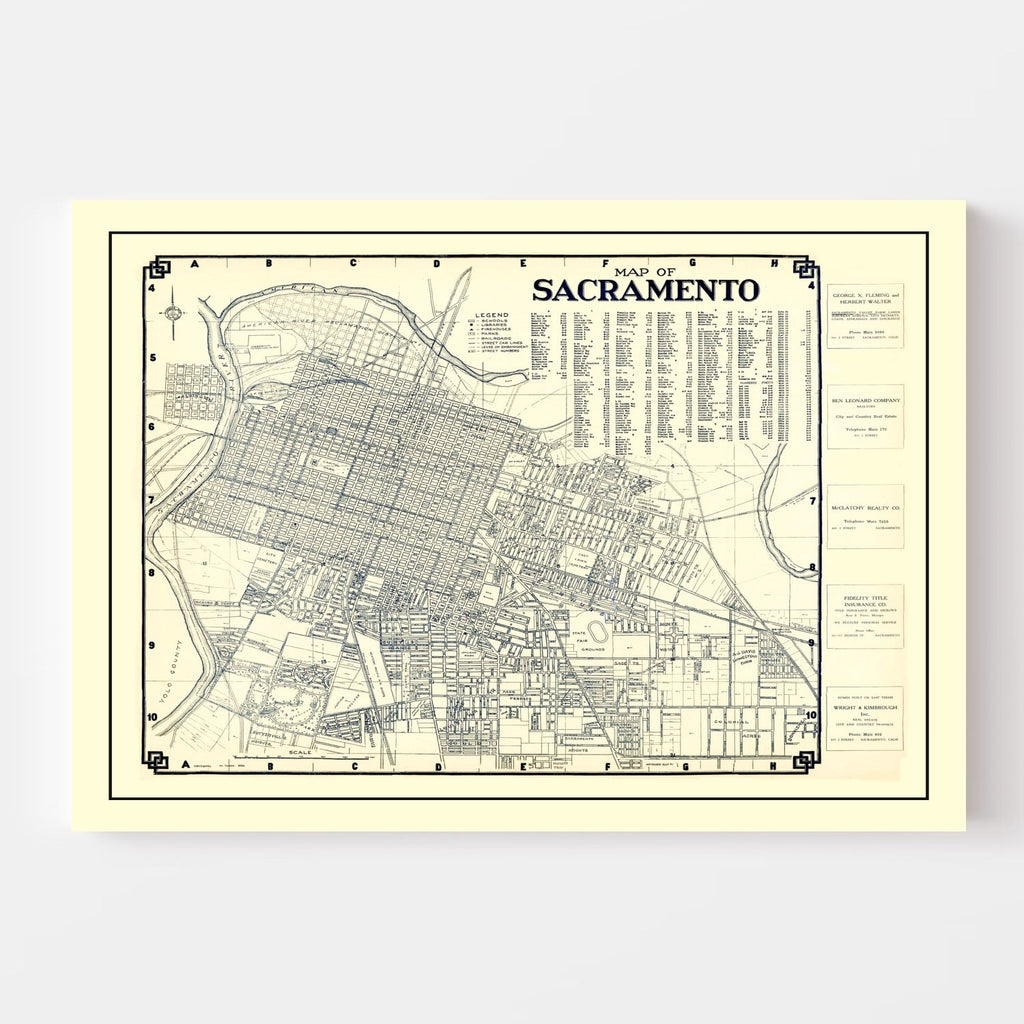 Vintage Map of Sacramento, California 1920
