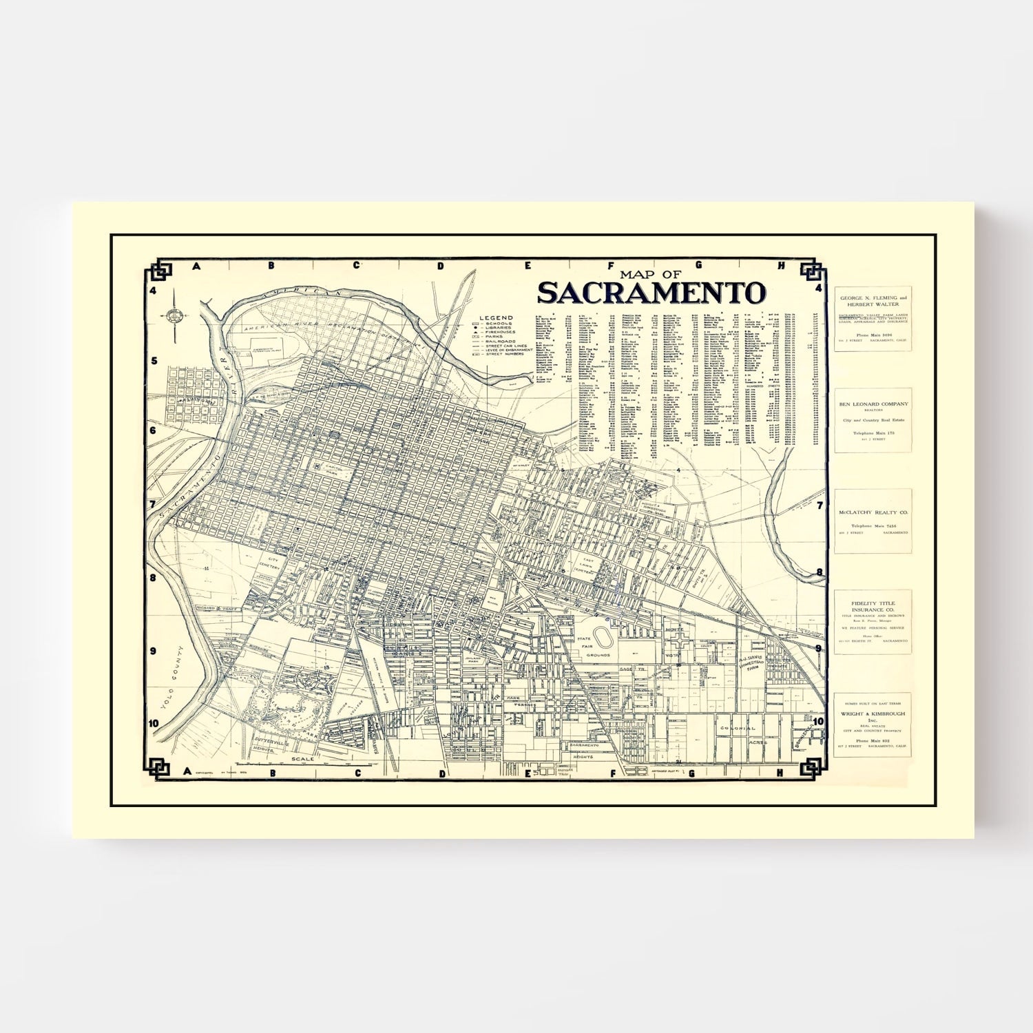 Vintage Map of Sacramento, California 1920