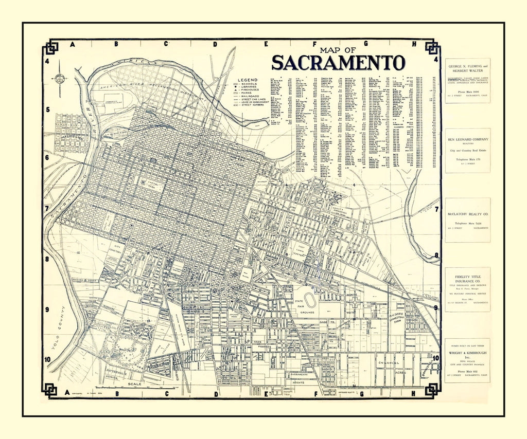 Vintage Map of Sacramento, California 1920