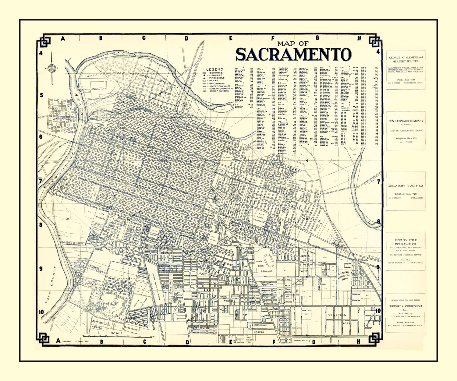 Vintage Map of Sacramento, California 1920