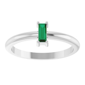 14K White Gold 5x2 mm Lab-Grown Emerald Stackable Ring