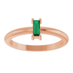 14K Rose Gold 5x2 mm Lab-Grown Emerald Stackable Ring