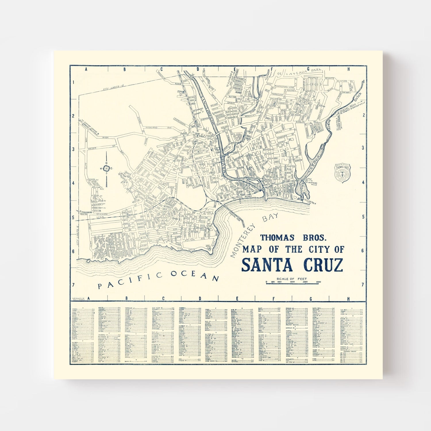 Vintage Map of Santa Cruz, California 1920