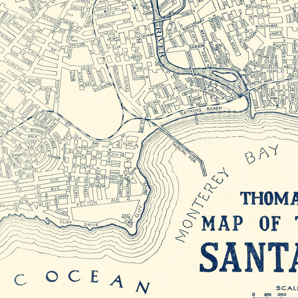 Vintage Map of Santa Cruz, California 1920