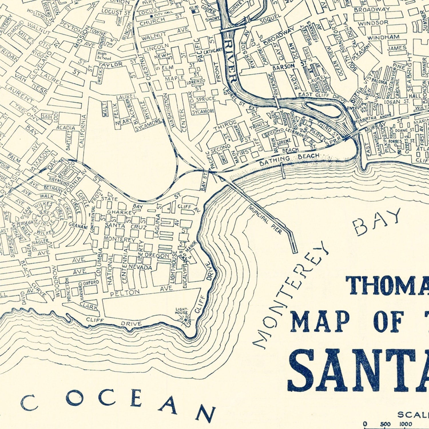 Vintage Map of Santa Cruz, California 1920