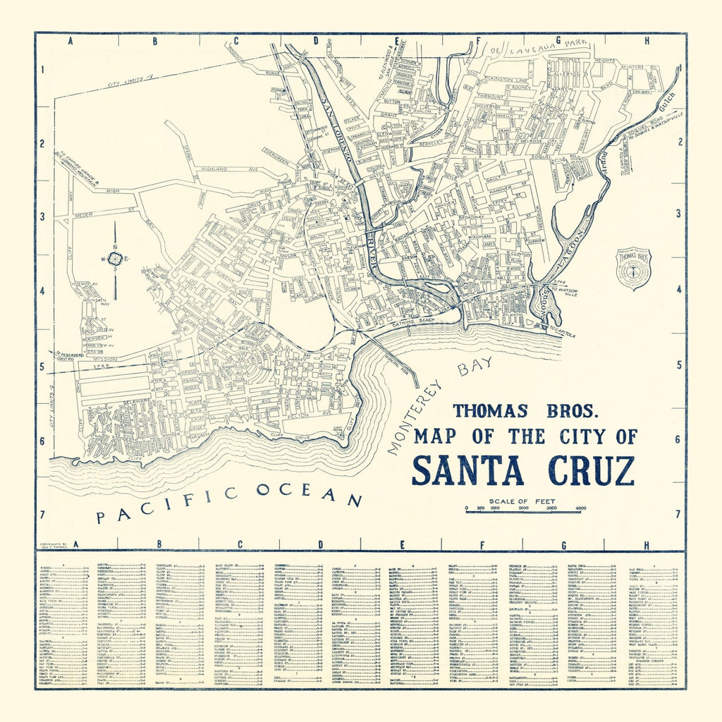 Vintage Map of Santa Cruz, California 1920