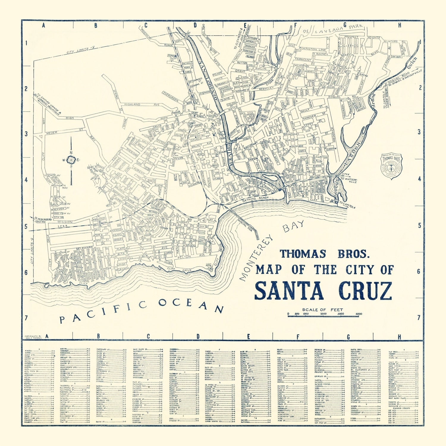 Vintage Map of Santa Cruz, California 1920
