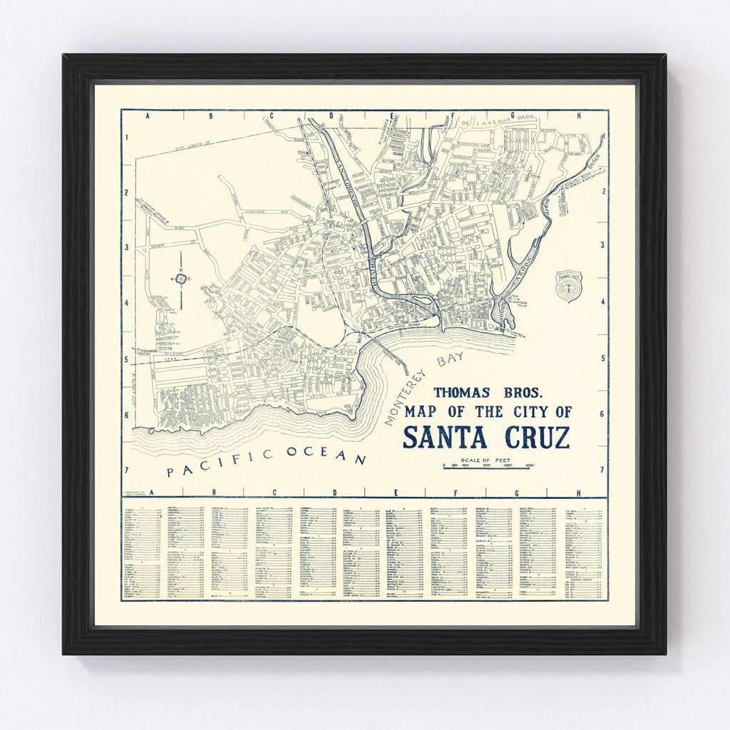 Vintage Map of Santa Cruz, California 1920